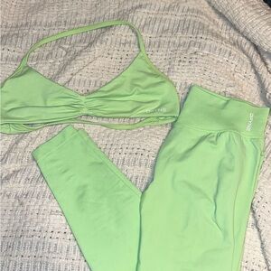 DFYNE Women's Lime Green Leggings and Sports Bra Set
